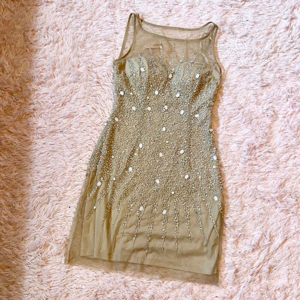 Mori Lee‎ Mesh Sequined Glam Formal Romantic Twee Lolita Coquette Mini Dress